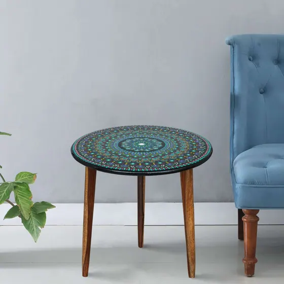 Mandala Wooden Side Table