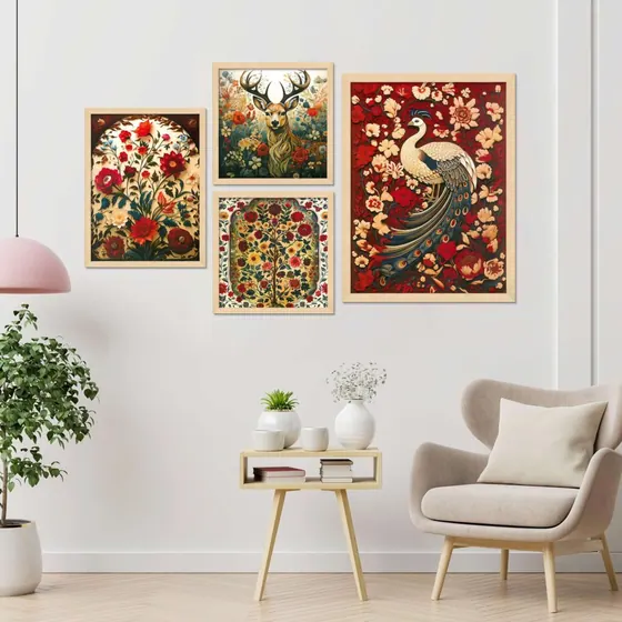 Traditional Peacock Deer Wall Art