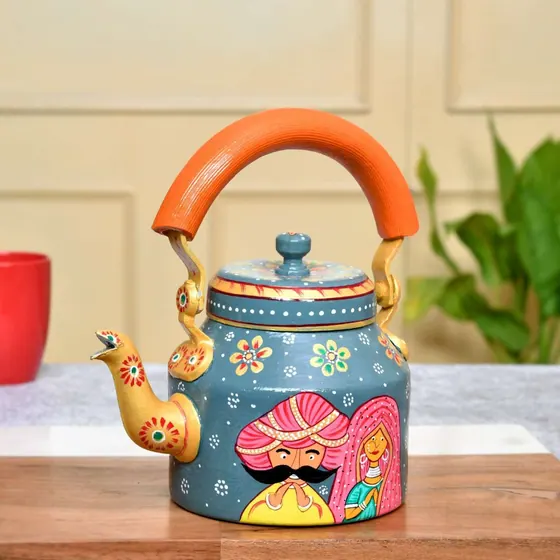 Rajasthani Couple Painted Tea Kettle
