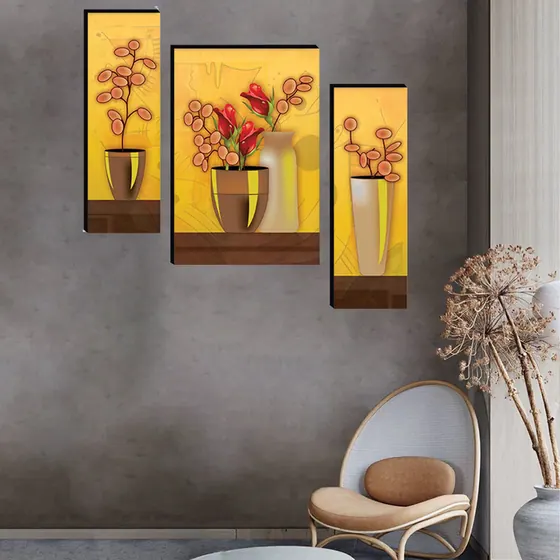 Yellow Floral Vase Triptych Art