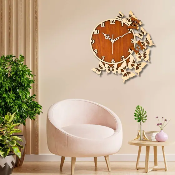 Two-Tone Butterfly Wooden Clock