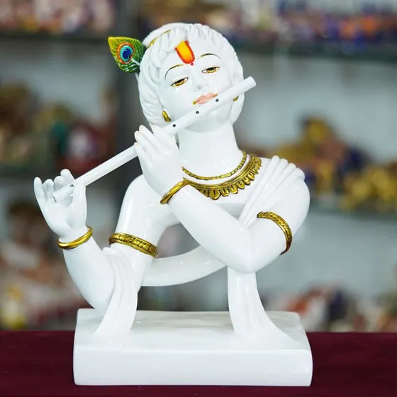 White Marble Krishna Flute Bust