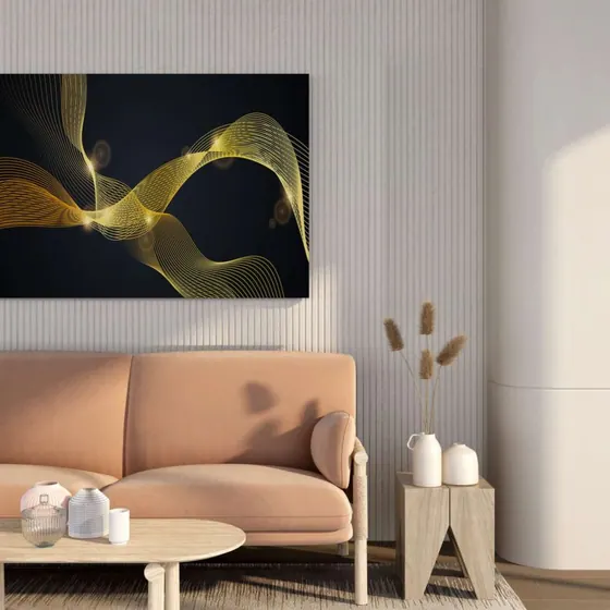Abstract Golden Ribbons Canvas Painting