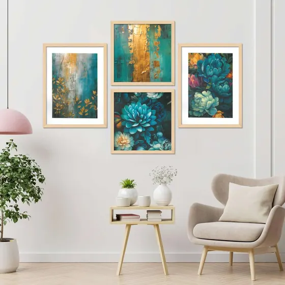 Teal Floral And Abstract Paintings