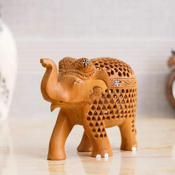 Carved Brown Elephant Figurine