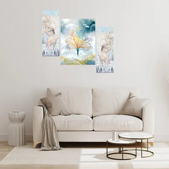 Pastel Deer Foliage Wall Painting