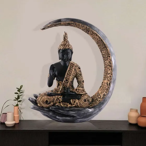 Black and Gold Moon Buddha