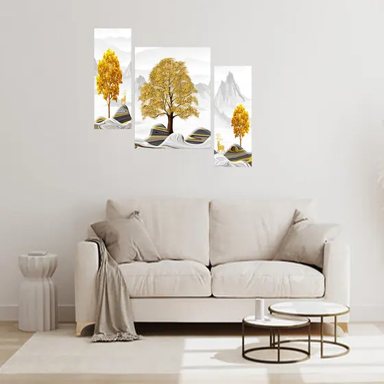 Golden Tree Triptych Wall Art