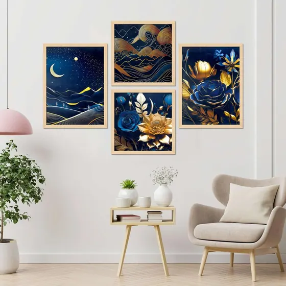 Navy And Gold Abstract Prints
