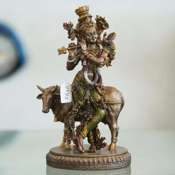 Bronze Krishna With Cow Statue