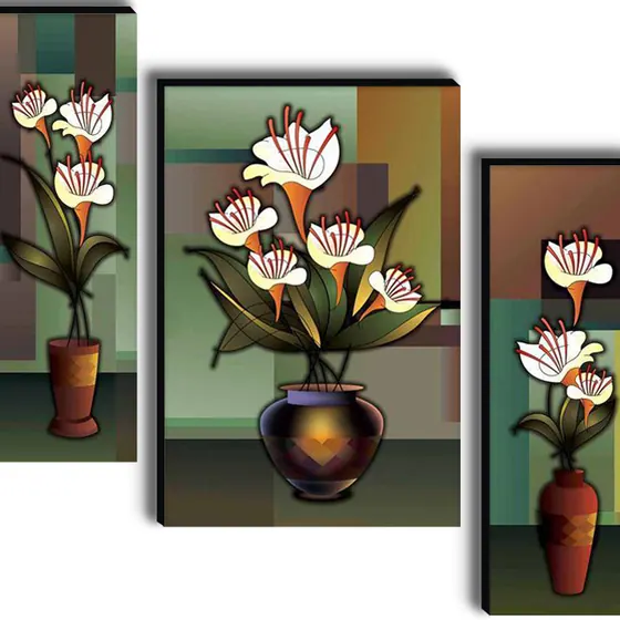 Geometric White Florals Wall Painting
