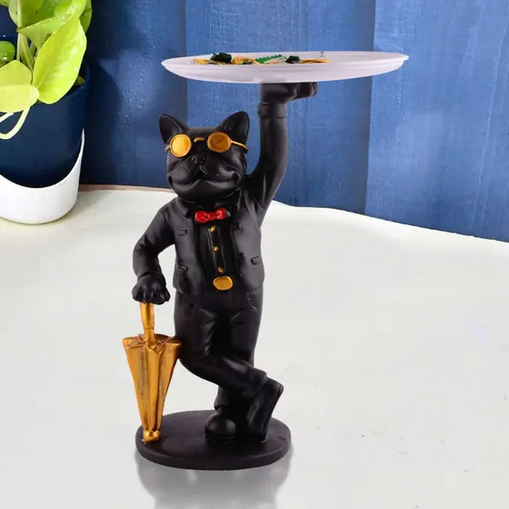 Black Resin Bulldog Butler Statue