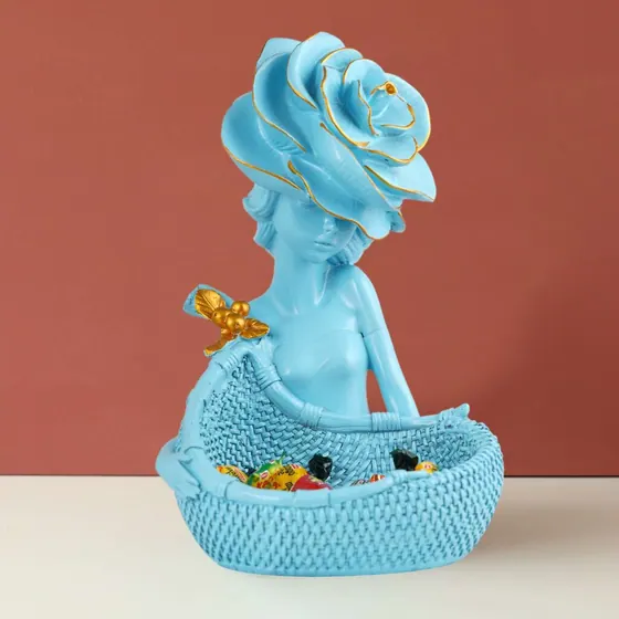 Blue Resin Lady Basket Figurine
