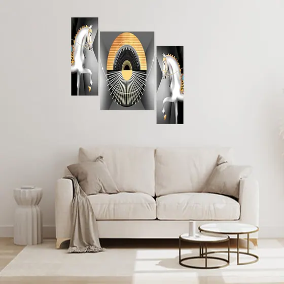White Horse Triptych Wall Art