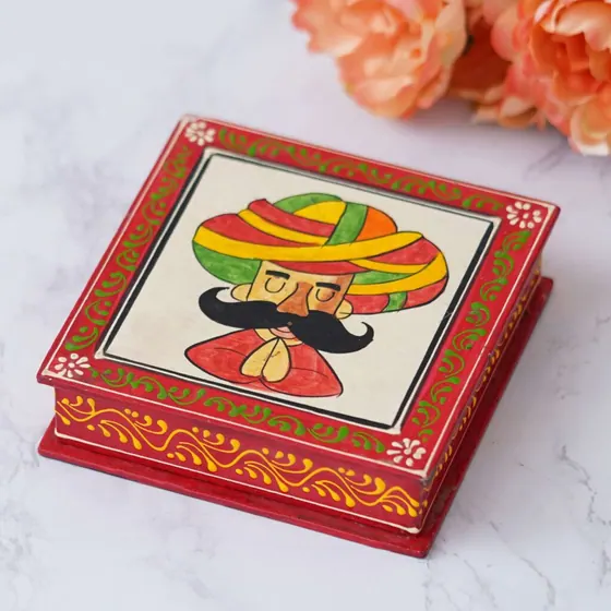 Turbaned Man Wooden Coaster Set