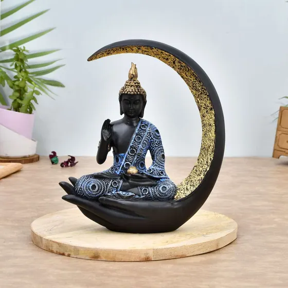 Crescent Moon Resin Buddha Idol