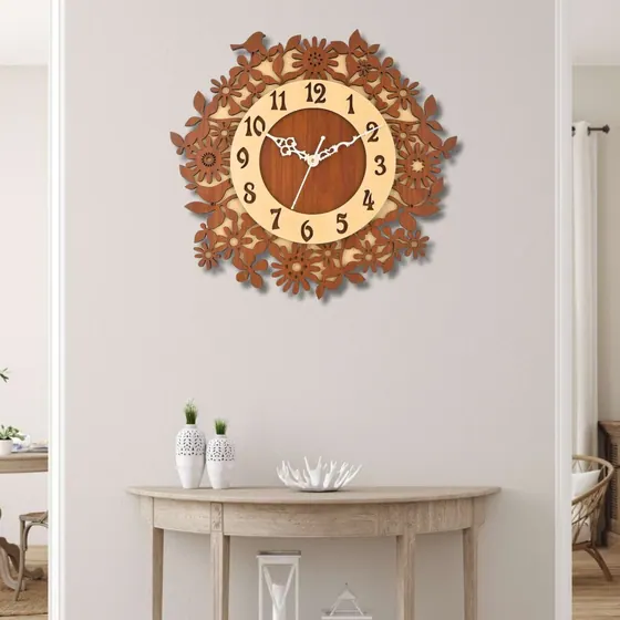 Brown Floral Cutout Wall Clock