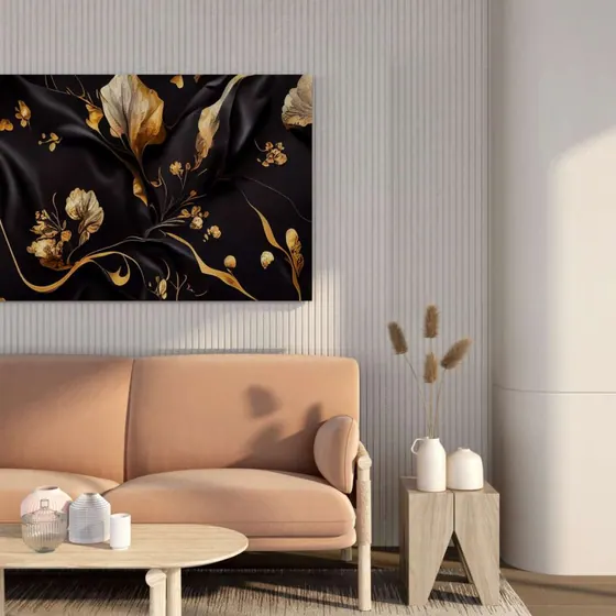 Black Silk Floral Canvas Painting