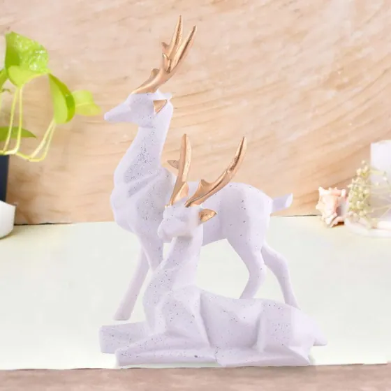 White Resin Deer Pair Figurine