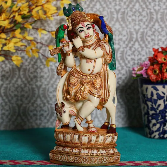 Krishna with Cow Marble Murti