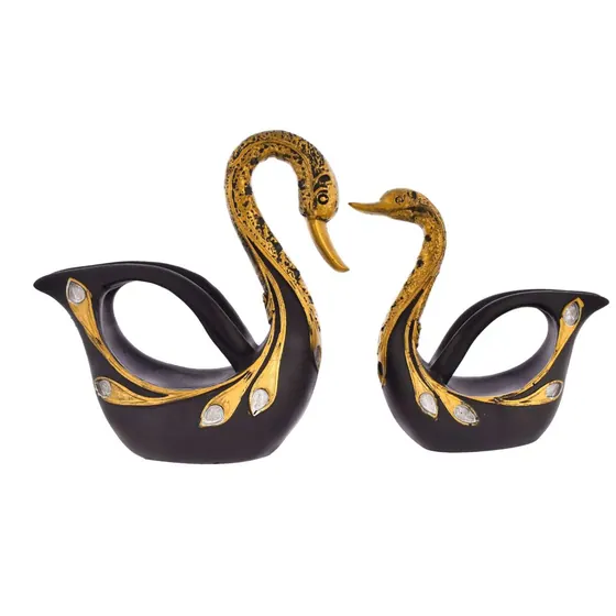 Black Gold Resin Swan Pair