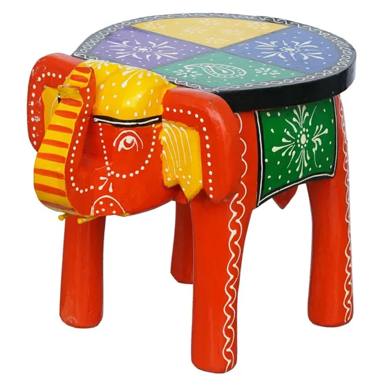 Painted Wooden Elephant Stool