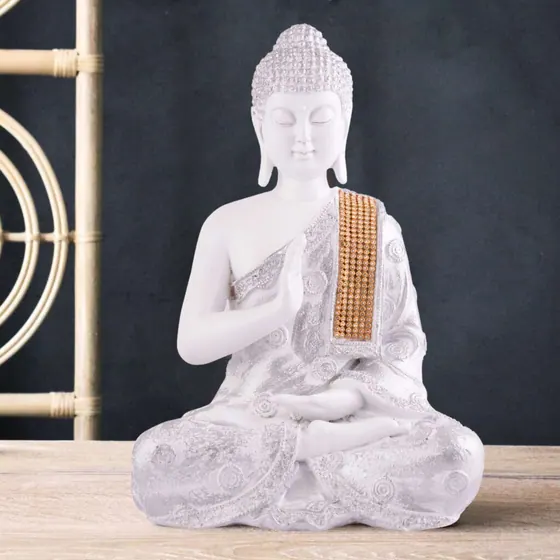 White Meditating Buddha Resin Idol