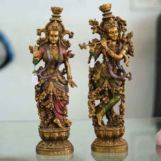 Bronze Radha Krishna Statue Pair