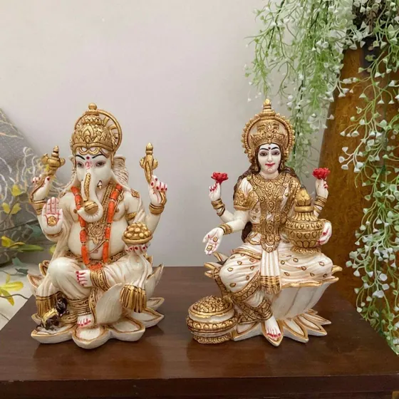 Lakshmi Ganesha Marble Idol Pair