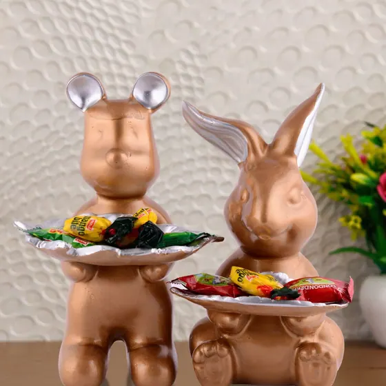 Bronze Rabbit Trinket Tray Figurines