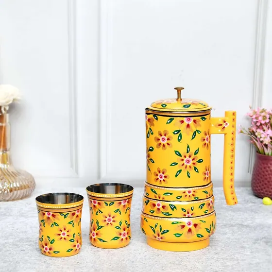 Painted Aluminium Jug and Tumblers