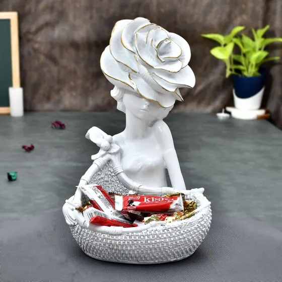 Resin Rose Head Woman Basket