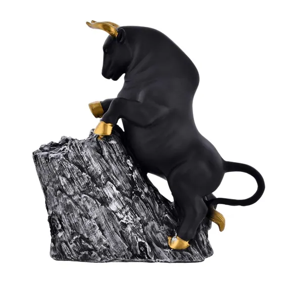 Black Resin Bull on Rock