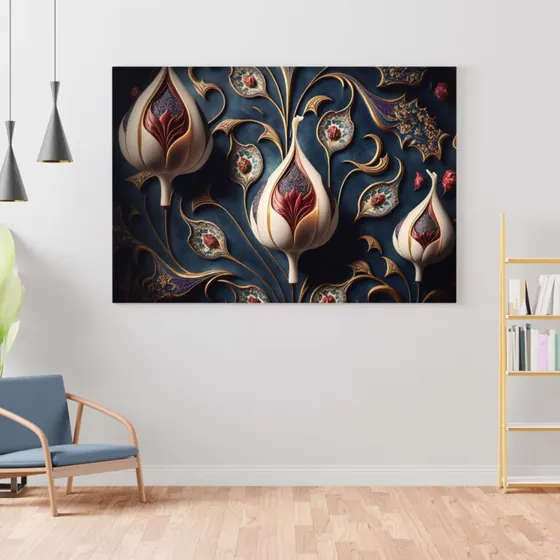 Abstract Bud Motif Canvas Painting