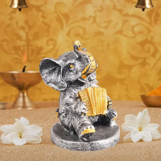 Resin Musical Elephant with Accordion