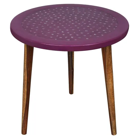 Patterned Purple Wooden Side Table