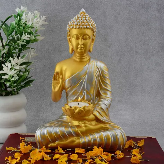 Gold Resin Buddha Tealight Holder