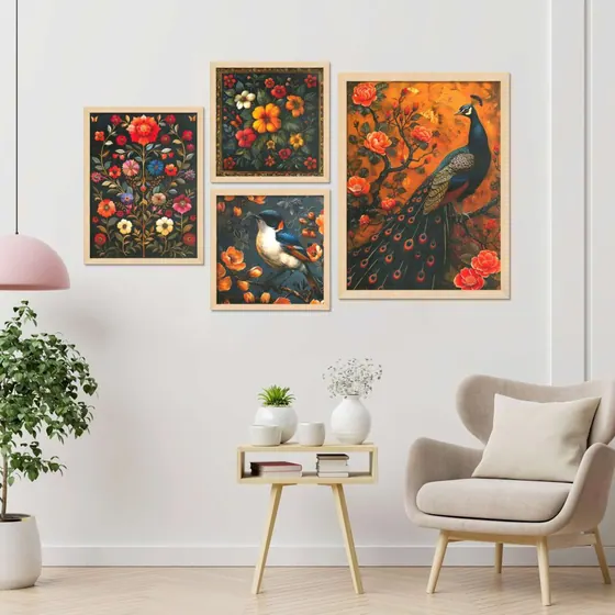 Peacock Floral Framed Wall Art