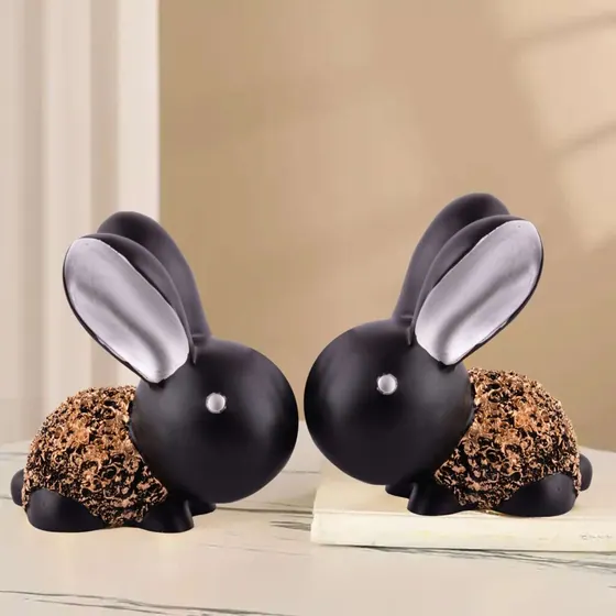 Black Resin Rabbit Pair