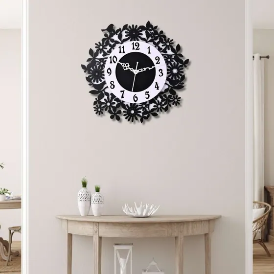 Black Floral Cutout Wall Clock