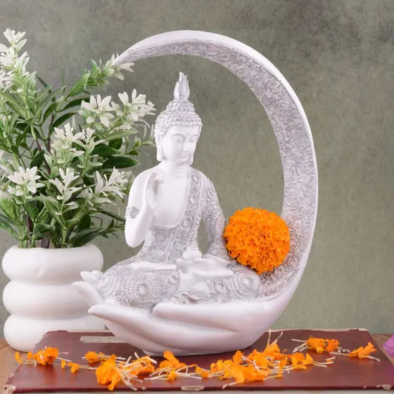 White Resin Crescent Buddha Statue