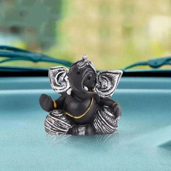 Silver Accent Resin Ganesha Idol