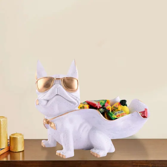 White Resin Dog Candy Bowl